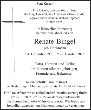 Anzeige von Renate Bingel 