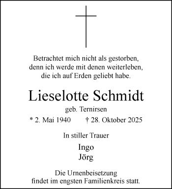 Anzeige von Lieselotte Schmidt 