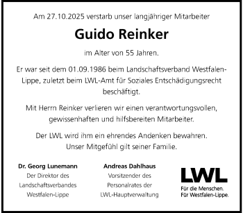 Anzeige von Guido Reinker 