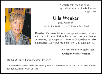 Anzeige von Ulla Wenker 