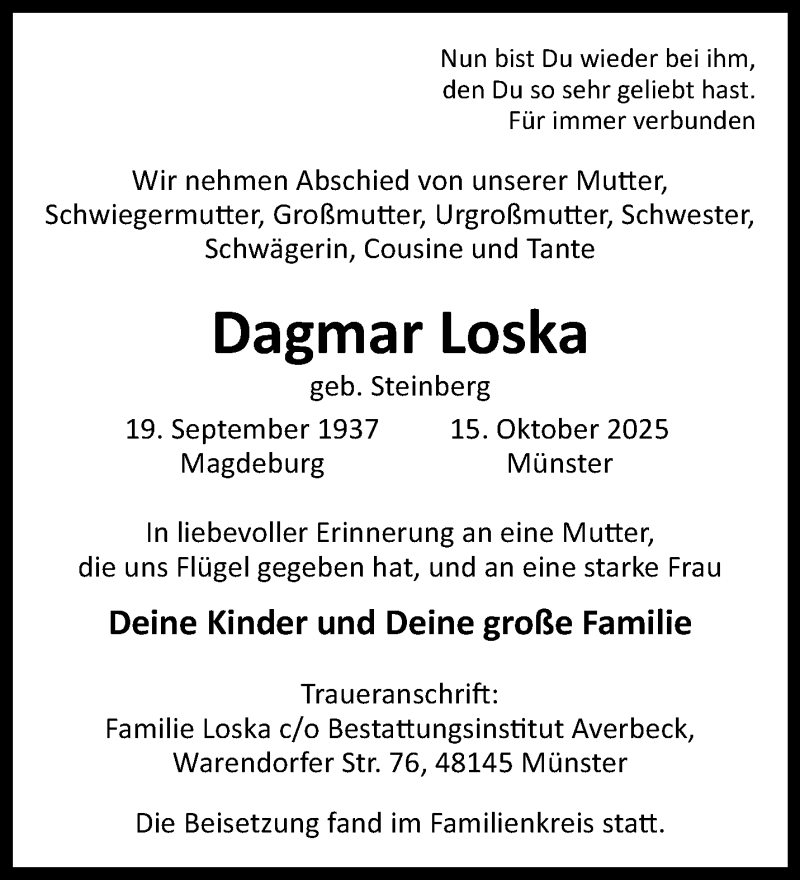  Traueranzeige für Dagmar Loska vom 15.11.2025 aus 