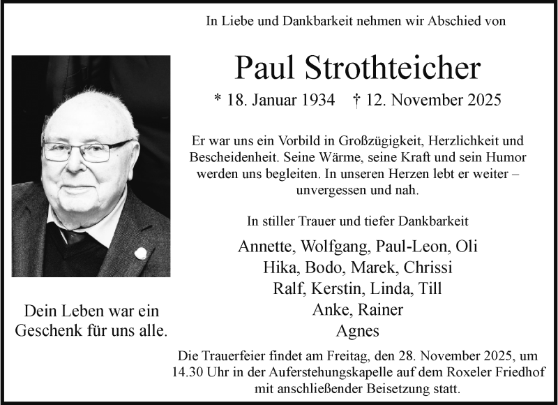  Traueranzeige für Paul Strothteicher vom 21.11.2025 aus 