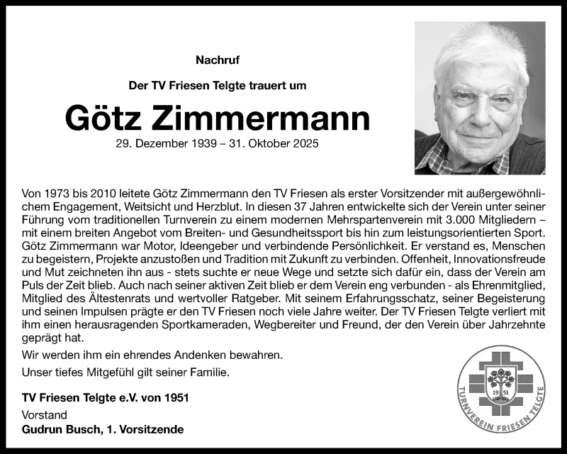  Traueranzeige für Götz Zimmermann vom 15.11.2025 aus 