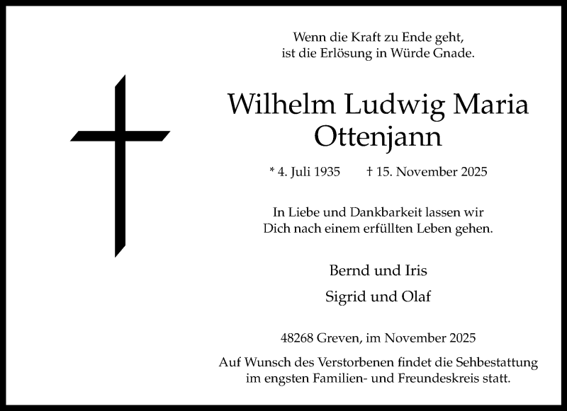  Traueranzeige für Wilhelm Ludwig Maria Ottenjann vom 22.11.2025 aus 
