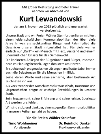 Anzeige von Kurt Lewandowski 