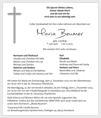 Anzeige von Maria Beumer 