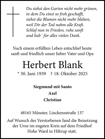 Anzeige von Herbert Blank 