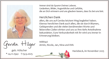 Anzeige von Gerda Hilger 