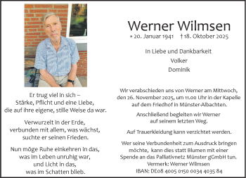 Anzeige von Werner Wilmsen 
