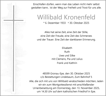 Anzeige von Willibald Kronenfeld 