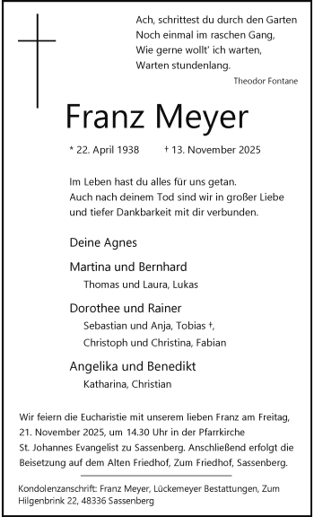 Anzeige von Franz Meyer 
