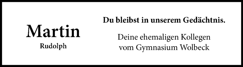  Traueranzeige für Martin Rudolph vom 04.11.2025 aus 