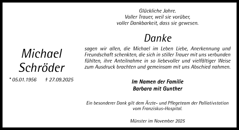  Traueranzeige für Michael Schröder vom 15.11.2025 aus 
