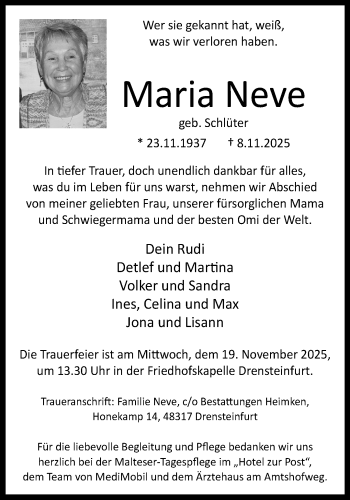 Anzeige von Maria Neve 