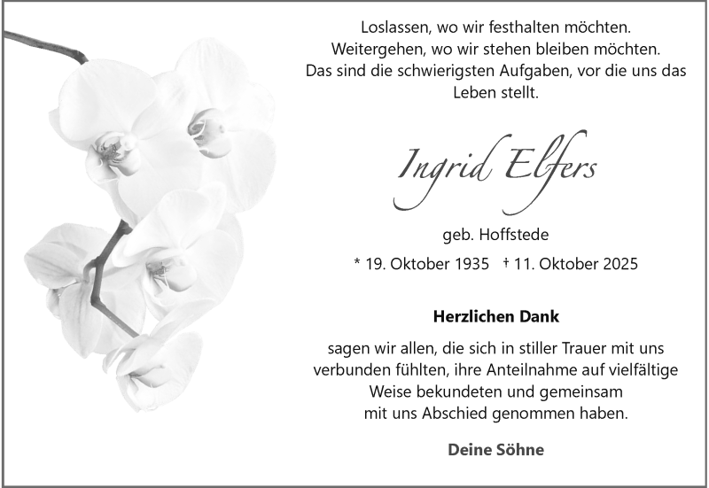  Traueranzeige für Ingrid Elfers vom 29.11.2025 aus 