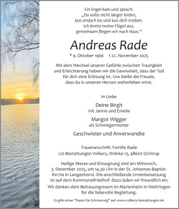 Anzeige von Andreas Rade 