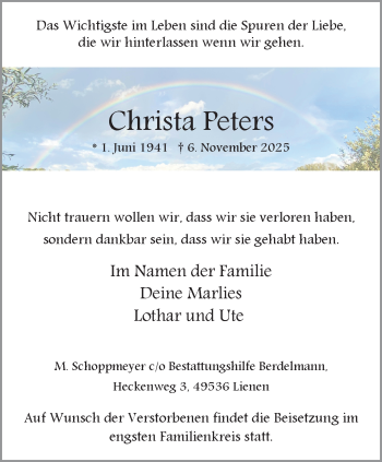Anzeige von Christa Peters 
