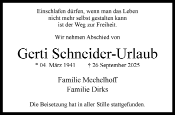Anzeige von Gerti Schneider-Urlaub 