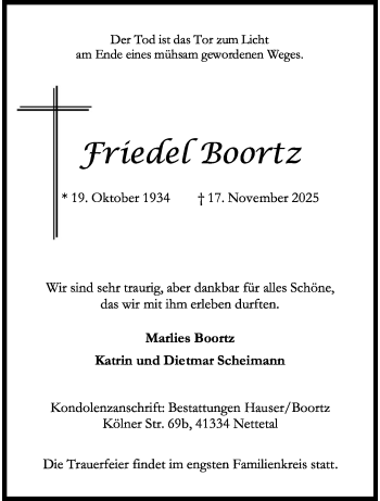 Anzeige von Friedel Boortz 