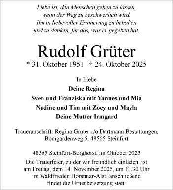 Anzeige von Rudolf Grüter 