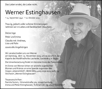 Anzeige von Werner Estinghausen 