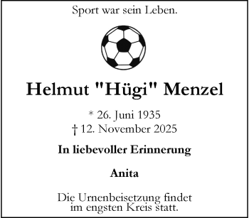 Anzeige von Helmut Menzel 