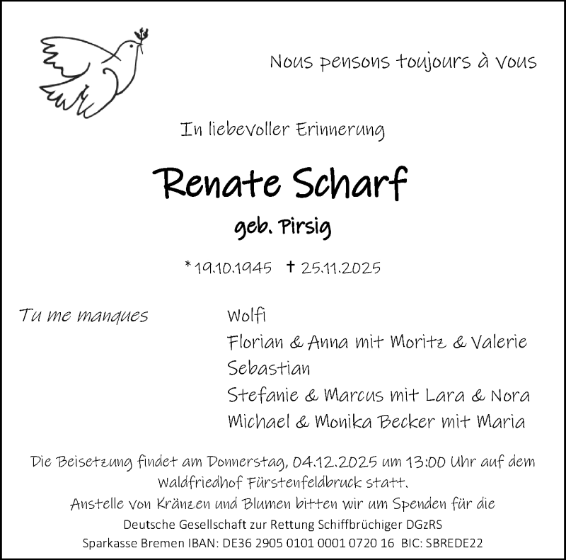  Traueranzeige für Renate Scharf vom 29.11.2025 aus 