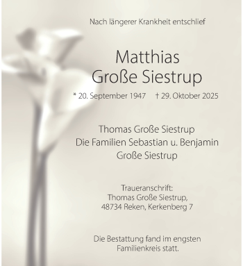 Anzeige von Matthias Große Siestrup 