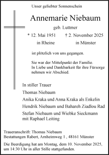 Anzeige von Annemarie Niebaum 