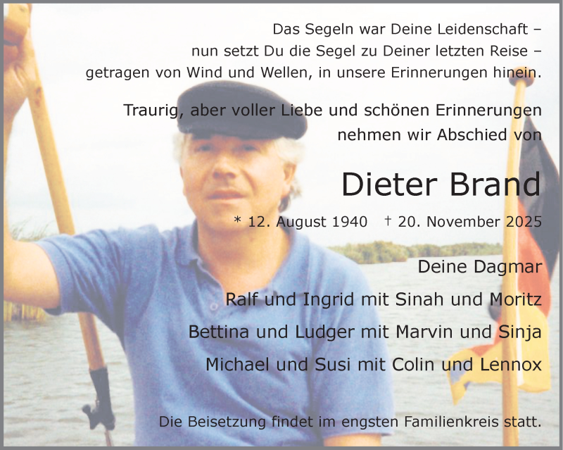  Traueranzeige für Dieter Brand vom 29.11.2025 aus 