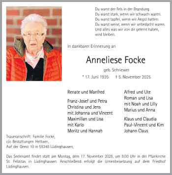 Anzeige von Anneliese Focke 