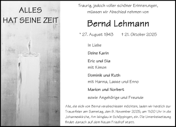 Anzeige von Bernd Lehmann 