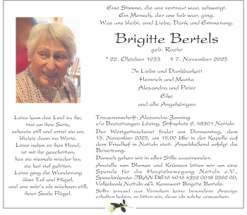 Anzeige von Brigitte Bertels 