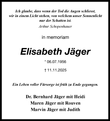 Anzeige von Elisabeth Jäger 