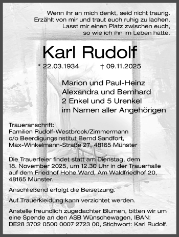 Anzeige von Karl Rudolf 