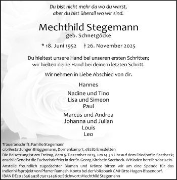 Anzeige von Mechthild Stegemann 
