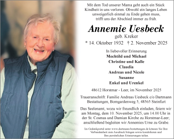 Anzeige von Annemie Uesbeck 