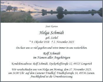 Anzeige von Helga Schmidt 