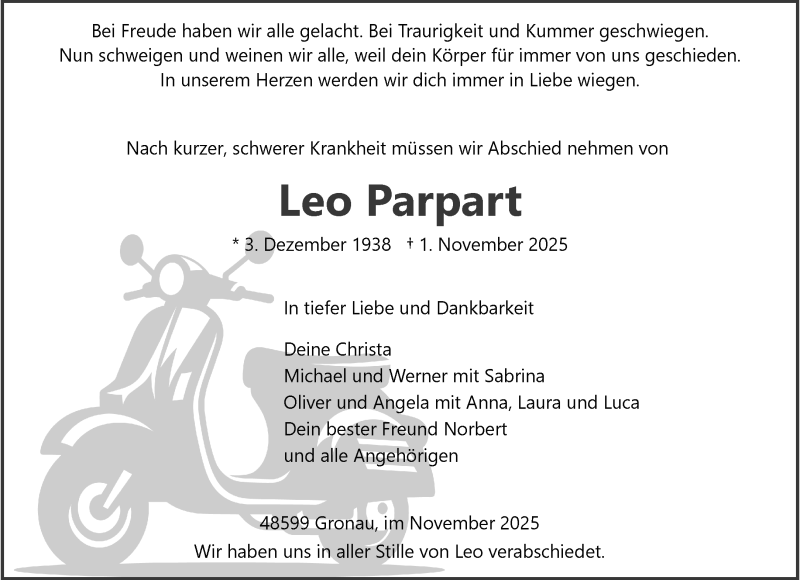  Traueranzeige für Leo Parpart vom 21.11.2025 aus 