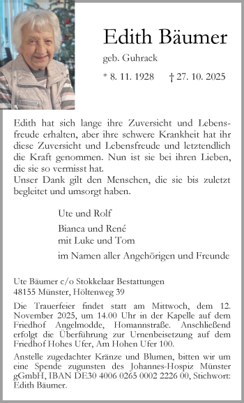 Anzeige von Edith Bäumer 