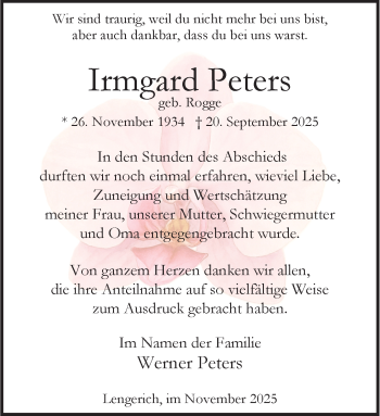 Anzeige von Irmgard Peters 