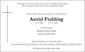 Anzeige von Astrid Frahling 