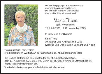 Anzeige von Maria Thiem 