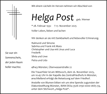 Anzeige von Helga Post 