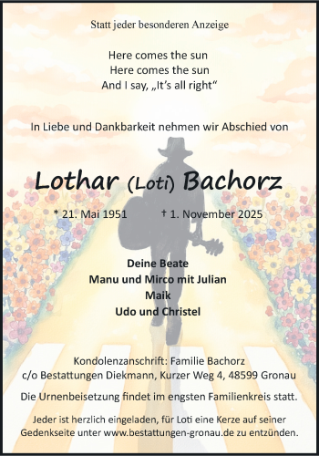 Anzeige von Lothar Bachorz 