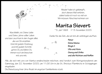 Anzeige von Marita Sievert 