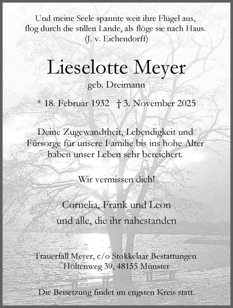  Traueranzeige für Lieselotte Meyer vom 15.11.2025 aus 