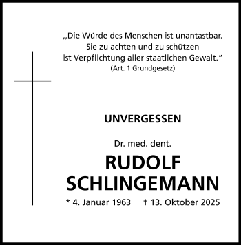 Anzeige von Dr. med. dent. Rudolf Schlingemann 