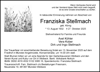 Anzeige von Franziska Stellmach 