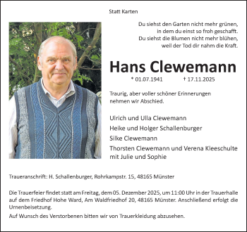 Anzeige von Hans Clewemann 